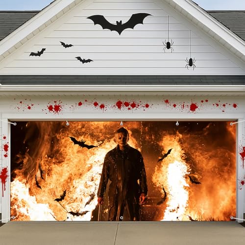 Uywgaun Halloween-Dekorationen – Gruselige Garagentorabdeckung, großes Horror-Banner (4,9 x 2,1 m) für Partys im Freien und Fotografie-Hintergrund, Halloween-Party-Dekoration, Banner-Abdeckung von Uywgaun