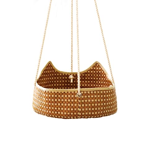 UzeEnde Rattan Katzenhängematte - Handgewebtes Bambusgeflecht Hängendes Haustierbett, atmungsaktiv, Sommerkorb, kühlendes Katzennest mit Haken, dicke Baumwollseile, langlebige harte Bodenliege (Rattan von UzeEnde