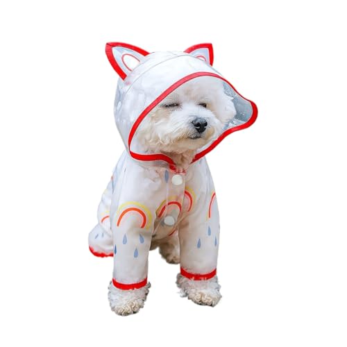 Wasserdichter Hunde-Regenmantel mit Kapuze für kleine Hunde – Frühlings- und Sommer-Hunde-Regenjacke, Regenbogen, transparentes Design, schnell trocknender Knopfverschluss, niedliche Ohren von UzeEnde