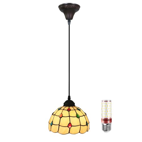 Hängelampe, Tiffany Style Lamp, 8 Zoll Esstisch Lampen Hängend, Vintage Pendelleuchte, Glas Pendant Light, Höhenverstellbar, Pendelleuchten für Küche Schlafzimme Wohnzimmer Flur,Farbiges Glas Hängelampe, Tiffany Style Lamp, 8 Zoll Esstisch Lampen Hängend, Vintage Pendelleuchte, Glas Pendant Light, Höhenverstellbar, Pendelleuchten für Küche Schlafzimme Wohnzimmer Flur,Farbiges Glas von Uziqueif