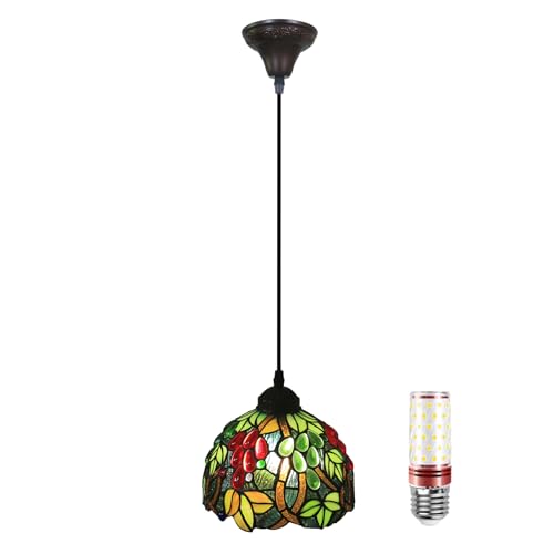 Uziqueif Tiffany Style Pendelleuchte, E27 Retro Hängelampe, Höhenverstellbare Pendant Light, Deckenleuchte Hängend für Esszimmer Cafe Bar, Esstisch Kronleuchter, Traube Lampenschirm,Grape von Uziqueif