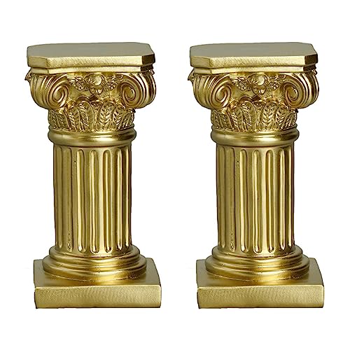 Uziqueif 2 Stück Römische Säule Deko Skulptur im Europäischen Stil - Mini Harz Griechische Säulen Kerzenständer Kerzenhalter Dekosäule Requisiten für Haus Büro Hochzeit Tischdekoration,Gold von Uziqueif