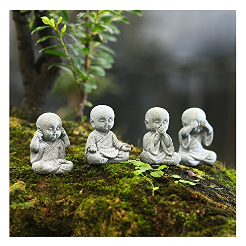 Uziqueif 4 Stücke Kleine Mönch Figuren Dekofiguren aus Sandstein - Miniatur Garten Dekoration Geschenk für Blumentöpfe, Aquarium, Bonsai, Heimwerken, Feengarten Dekoration,4pcs von Uziqueif