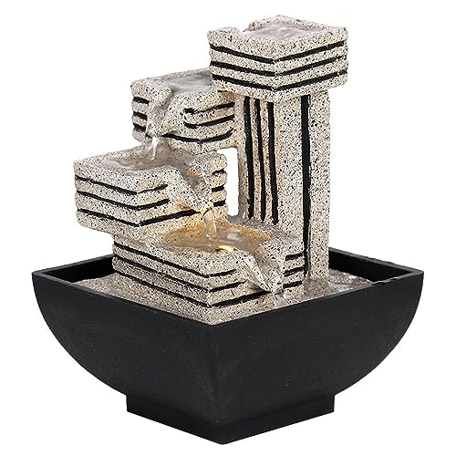 Uziqueif 4-stufiger Entspannungs Tischbrunnen, Zimmerbrunnen Zen Wasserbrunnen Wasserfall mit Beleuchtung, beruhigender Klang für Gelegenheiten Schlafzimmer Wohnzimmer Studie, Harz,13x13x18cm von Uziqueif