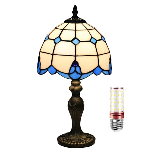 Uziqueif 8 Zoll Tischlampe Vintage, Tiffany Lampe, Handcraft Stained Glass lamp, Tischlampen für Schlafzimmer Nachttischlampe Arbeitszimmer Office, Mit Birne,Q von Uziqueif