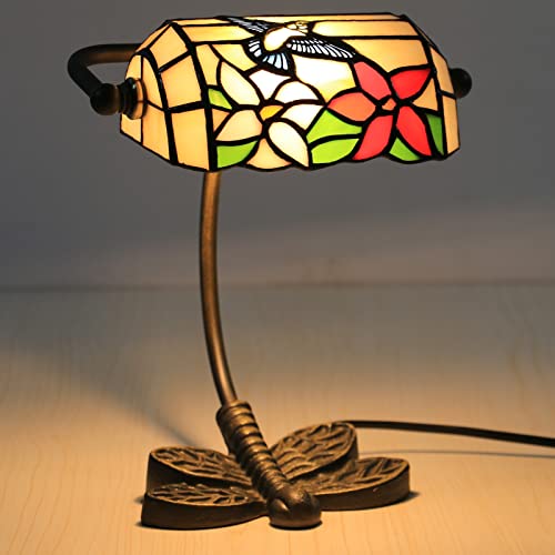 Uziqueif Bänkerlampe,Tiffany tischlampe, Schreibtischlampe Retro, Tischleuchte für Büro Bibliothek Studierzimmer Arbeitszimmer Schlafzimmer,Kolibri von Uziqueif