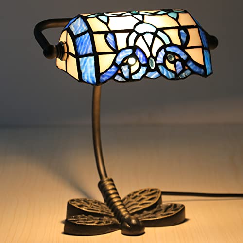 Uziqueif Bankerlampe, Tiffany Style Tischlampe, Schreibtischlampe Vintage Bankers Lamp, Lampenschirm Glas, Metall Basis, Tischleuchte FüR BüRo, Nachttischlampe von Uziqueif