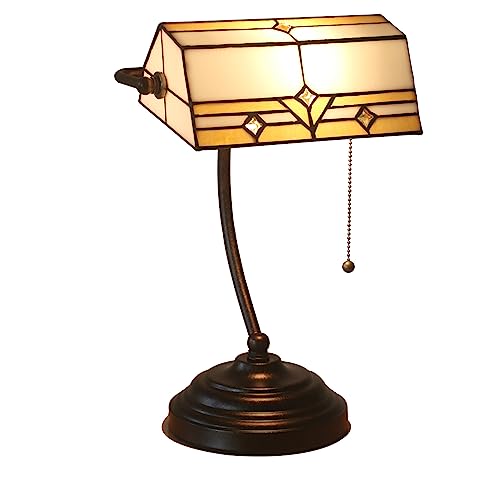 Uziqueif Bankerlampe Tffany Lampe, Tischlampe Vintage, Lampenschirm Glas, mit Leuchtmittel, Schreibtischlampe für Büro Studierzimmer Arbeitszimmer Schlafzimmer von Uziqueif
