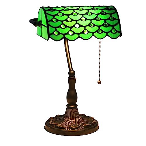 Uziqueif Bankerlampe Grün, Tiffany Style Tischlampe, Schreibtischlampe Vintage Bankers Lamp, Lampenschirm Glas, Mit Leuchtmittel von Uziqueif