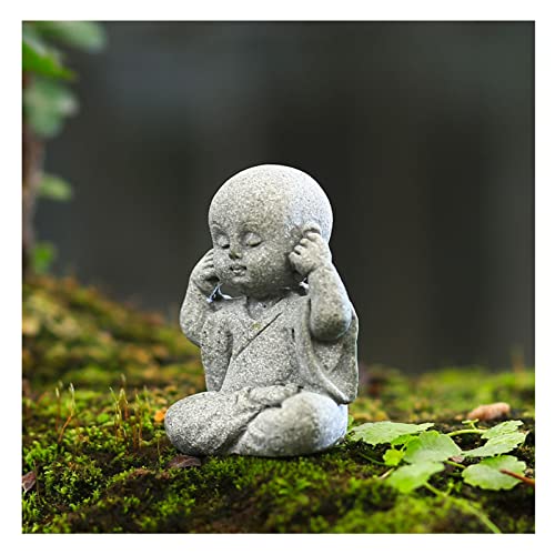 Uziqueif Buddha Deko Figuren Buddah Figur Statue Nichts hören sehen Sagen für innen & außen Garten grau klein Mönch, Mini Buddha Figuren für Home Figur,Don't Listen von Uziqueif