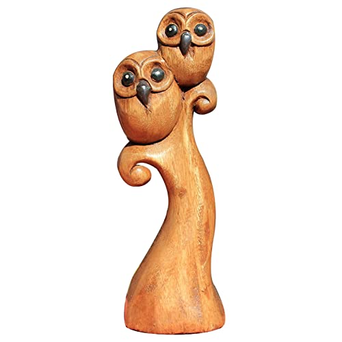 Uziqueif Deko Figur Eule braun aus Teak Holz, Deko Eulen Figuren Wohnung Wohnzimmer Weihnachten Küche, Eulen Geschenke Deko, Holzfigur Uhu Kunsthandwerk aus handgefertigt,Owl e von Uziqueif