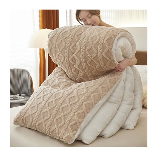 Uziqueif Dicke Bettdecke, Warme Baumwolle Winter Decke, Plüsch Winterdecke - Winter Warmer Lamm Samtkern Steppdecke, Flauschige Kaschmir Steppdecken für Duvet,Beige,220×240cm/4.5kg von Uziqueif