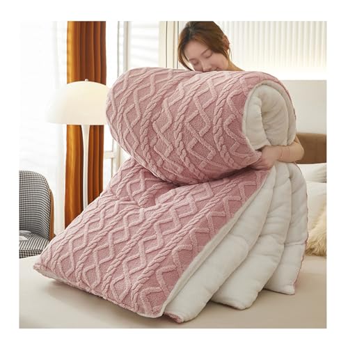 Uziqueif Dicke Bettdecke, Warme Baumwolle Winter Decke, Plüsch Winterdecke - Winter Warmer Lamm Samtkern Steppdecke, Flauschige Kaschmir Steppdecken für Duvet,Rosa,180×220cm/4kg von Uziqueif