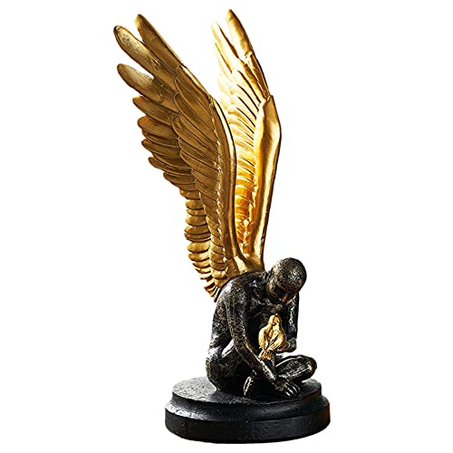 Uziqueif Engel Skulptur Gold Deko mit Flügel, Dekoration Wohnung Wohnzimmer Modern Figuren Statuen, Abstrakte Art Engelfigur Statue, Harz,Golden von Uziqueif