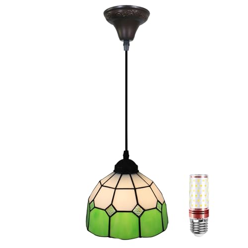 Uziqueif Esszimmerlampe Hängend, 8 zoll Grün Hängelampen, E27 Lampe Hängend, Einstellbare Höhe Pendelleuchte, Hängelampe für Bar Kaffee Schlafzimme Wohnzimmer Flur, Tiffany Style von Uziqueif