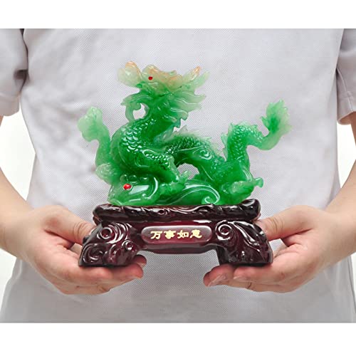 Uziqueif Feng Shui Geld Glück Glücklicher Vermögen Reichtum Chinesische Drache Statue Münze Home Büro Dekoration Tischtischornamente Gute Glücksgeschenke, Harz,Emerald Color,20 * 10 * 20cm von Uziqueif