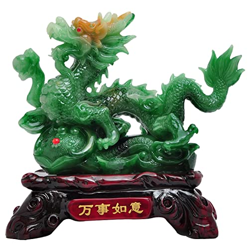 Uziqueif Feng Shui Geld Glück Glücklicher Vermögen Reichtum Chinesische Drache Statue Münze Home Büro Dekoration Tischtischornamente Gute Glücksgeschenke, Harz,Emerald Color,33 * 17 * 31cm von Uziqueif