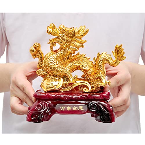 Uziqueif Feng Shui Geld Glück Glücklicher Vermögen Reichtum Chinesische Drache Statue Münze Home Büro Dekoration Tischtischornamente Gute Glücksgeschenke, Harz,Gold,20 * 10 * 20cm von Uziqueif