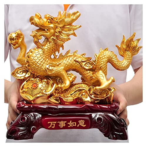 Uziqueif Feng Shui Geld Glück Glücklicher Vermögen Reichtum Chinesische Drache Statue Münze Home Büro Dekoration Tischtischornamente Gute Glücksgeschenke, Harz,Gold,33 * 17 * 31cm von Uziqueif