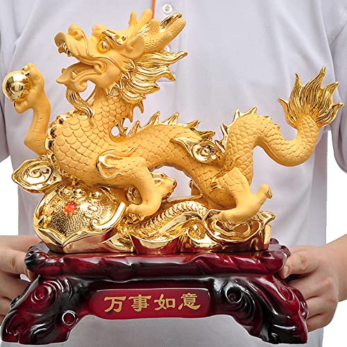 Uziqueif Feng Shui Geld Glück Glücklicher Vermögen Reichtum Chinesische Drache Statue Münze Home Büro Dekoration Tischtischornamente Gute Glücksgeschenke, Harz,Sand Gold,33 * 17 * 31cm von Uziqueif