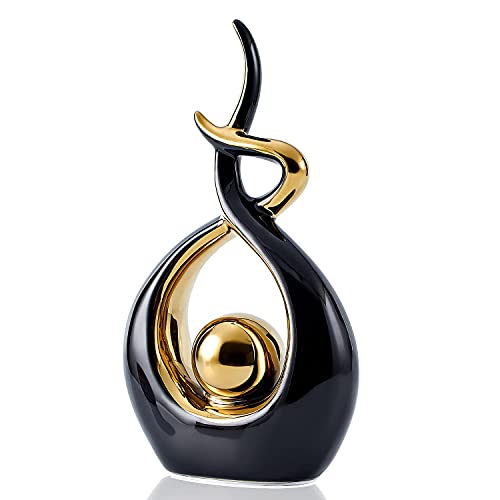 Uziqueif Home Deko Wohnzimmer Modern Abstrakte Skulptur Deko, für Dekoration Schlafzimmer Tischdekoration Büro Wohnung Skulpturen Und Statuen, Keramik,Schwarzes Gold,klein von Uziqueif