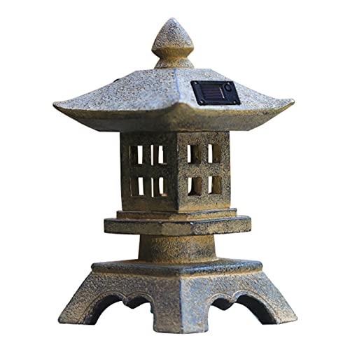 Uziqueif Japanische Solar Pagode Laterne Gartendeko, Zen Garten Statue Outdoor Japanischer Stil Dekor - Indoor/Outdoor Yard Dekoration für Landschaft, Balkon, Garten, Terrasse, Polyresin, 13x13x23 cm von Uziqueif