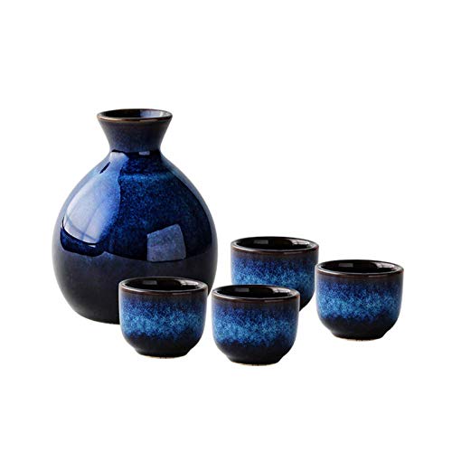 Uziqueif Japanischen Stil Sake Set Keramik Tassen Weingläser,Japanisches Sake-Set aus Keramik für Verwendung oder Heimdekoration, tolles Geschenk für Familie und Freunde,Blau von Uziqueif