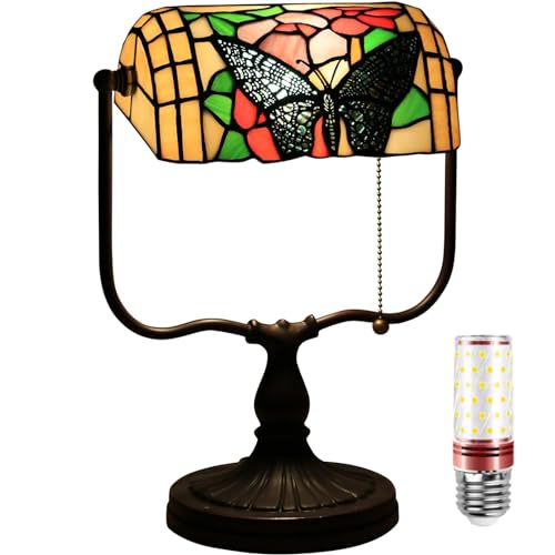 Uziqueif Klassische Bankerlampe, Retro, Tiffany tischlampe, Tischlampe mit zugschalter, Lampenschirm Glas, Tischleuchte Für Büro, Nachttischlampe von Uziqueif