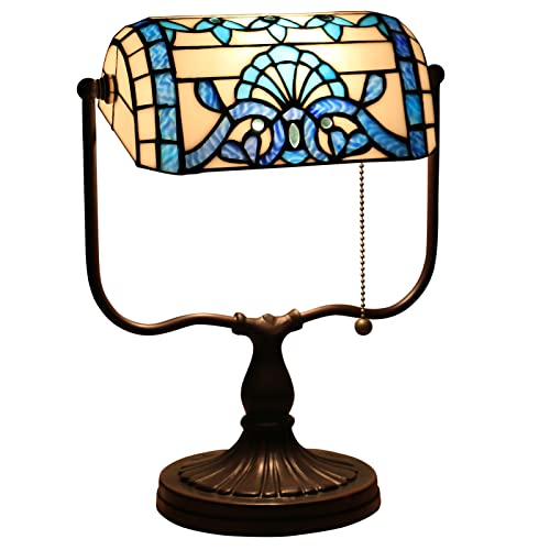 Uziqueif Klassische Bankerlampe, Retro, Tiffany tischlampe, tischlampe mit zugschalter, Lampenschirm Glas, Tischleuchte Für Büro, Nachttischlampe von Uziqueif