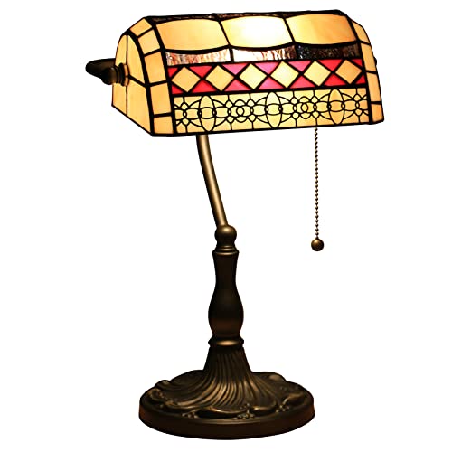 Uziqueif Klassische Bankerlampe, Retro, Tiffany tischlampe, tischlampe mit zugschalter, Lampenschirm Glas, Tischleuchte Für Büro, Nachttischlampe,G von Uziqueif