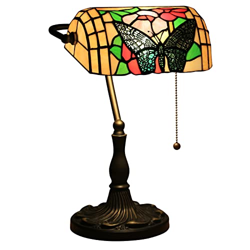 Uziqueif Klassische Bankerlampe, Retro, Tiffany tischlampe, tischlampe mit zugschalter, Lampenschirm Glas, Tischleuchte Für Büro, Nachttischlampe von Uziqueif