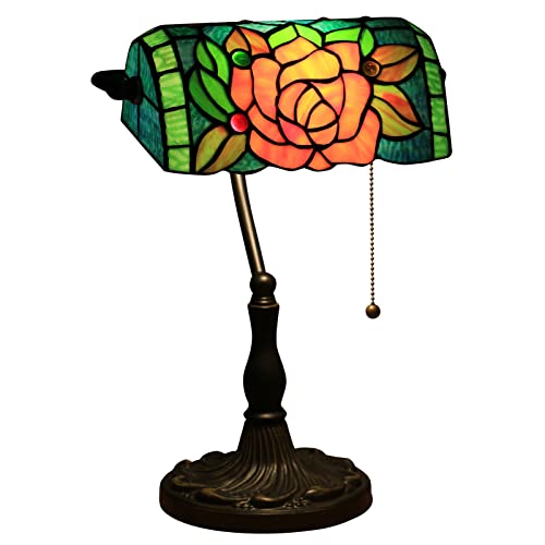 Uziqueif Klassische Bankerlampe, Retro Tiffany tischlampe, Tischlampe mit Zugschalter, Lampenschirm Glas, Tischleuchte Für Büro, Nachttischlampe von Uziqueif