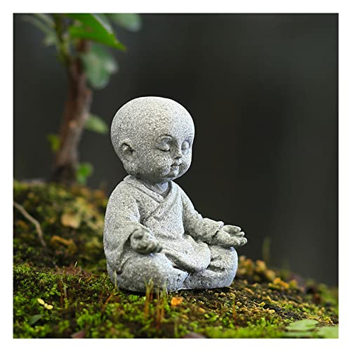 Uziqueif Kleine Mönch Figuren Dekofiguren aus Sandstein - Hochwertige kleine Buddha Skulpturen für Innen & Außen, Balkon & Garten - Moderne Wohnung - ideal als Einweihungs-Geschenk,Sitting Buddha von Uziqueif