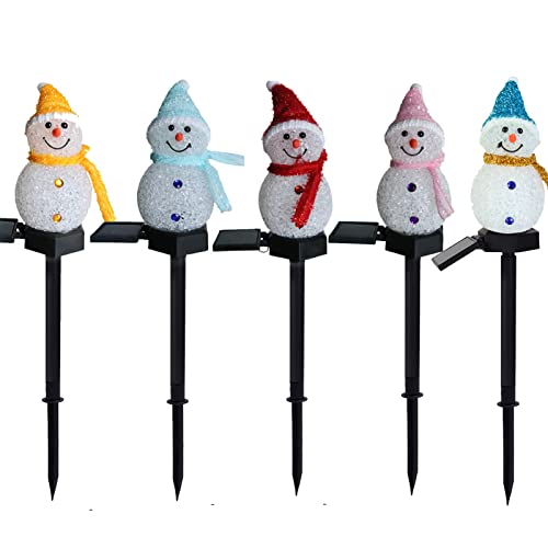 Uziqueif LED Solar Schneemann Figur Gartenstecker, Weihnachten Schneemann Deko, Weihnachtsbeleuchtung Weihnachtsdeko, Wetterfest für Innen und Außen Winterdekoration,5pcs von Uziqueif