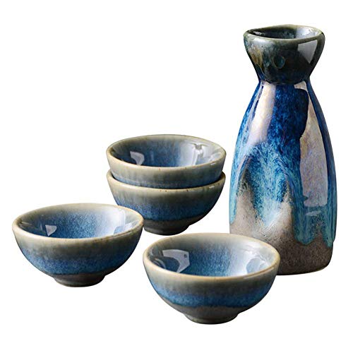 Sake Cup Set 5 Stücke, Traditionellen Keramik Japanischen Stil Sake-Servierset, einschließlich 4 Kleine Weingläsern/Sake Schale 30ml und 1 Sake-Topf 130ml, für Sake Reiswein von Uziqueif