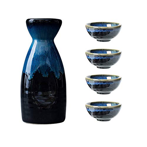 Uziqueif Sake-Set Aus Japanischer Keramik, Keramik, 4 Sake-Becher, 1 Sake-Topf, 5-Teilig,Japanische Liquor Sake Set Porzellan Traditionelle Keramikbecher Crafts Temperatur Weingläser,B von Uziqueif