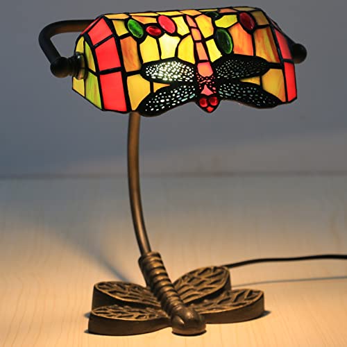 Uziqueif Schreibtischlampe Vintage Bankers Lamp, Tiffany Style Tischlampe,Lampenschirm Glas, Metall Basis, Tischleuchte FüR BüRo, Nachttischlampe Bankerlampe von Uziqueif