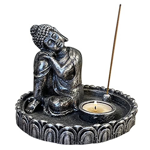 Uziqueif Tabletop Buddhismus Kerzenständer Candlestick - Home Zen Garten Buddha Statue Kerzenhalter Räucherstäbchenhalter Set für Dekor Entspannung Meditation (Ohne Kerzen und Weihrauch) von Uziqueif