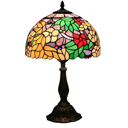 Uziqueif Tiffany Lampe, 12 Zoll tischlampe Vintage, Handcraft Stained Glass lamp, Tischlampen für Schlafzimmer Nachttischlampe Arbeitszimmer Office, Mit Birne,A von Uziqueif