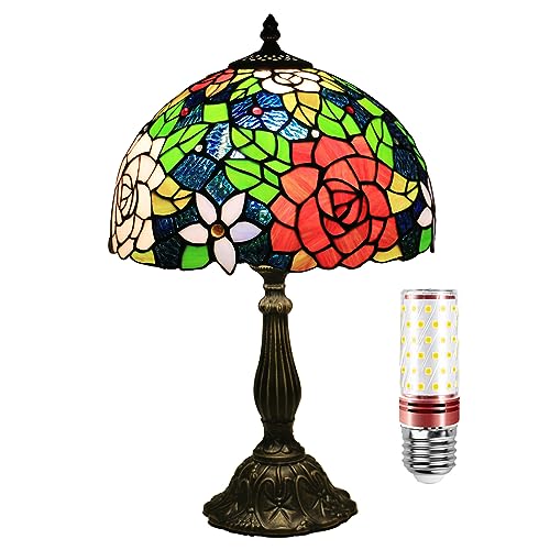 Uziqueif Tiffany Lampe, 12 Zoll tischlampe Vintage, Handcraft Stained Glass lamp, Tischlampen für Schlafzimmer Nachttischlampe Arbeitszimmer Office, Mit Birne,K von Uziqueif