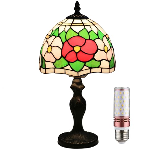 Uziqueif Tiffany Lampe, 8 Zoll tischlampe Vintage, Handcraft Stained Glass lamp, Tischlampen für Schlafzimmer Nachttischlampe Arbeitszimmer Office, Mit Birne,W von Uziqueif