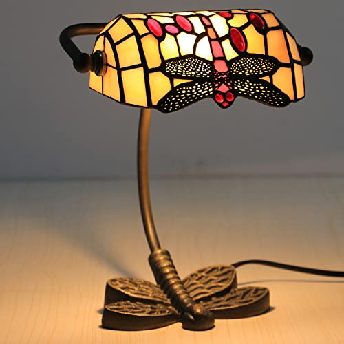 Uziqueif Tiffany Style Bankerlampe, Libellen Banker Lamp Schreibtischlampe Büro, Lampenschirm Glas, GrüN, Nachttischlampe Für Schlafzimmer von Uziqueif