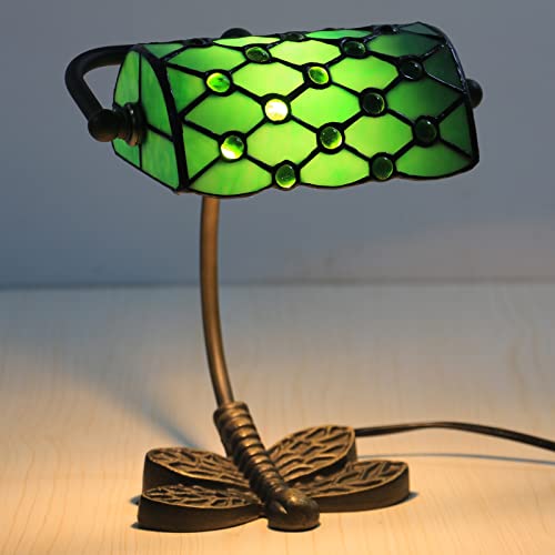 Uziqueif Bankerlampe grün, Tiffany Style Banker Lamp Schreibtischlampe Büro, Lampenschirm Glas, Nachttischlampe Für Schlafzimmer von Uziqueif