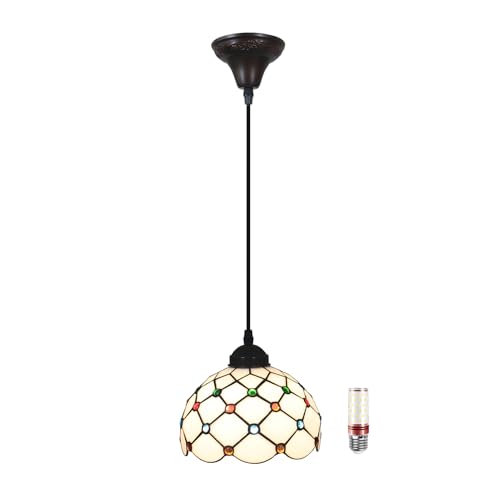 Tiffany Style Pendant Light 8 zoll Vintage Hängeleuchte Glas Lampenschirme Hängelampen Küche Schlafzimme Wohnzimmer Flur Deckenleuchte von Uziqueif