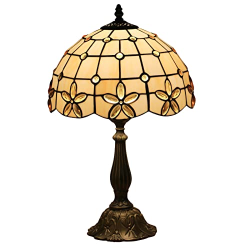 Uziqueif Tiffany Tischlampe, 12 Zoll Dekorative Tischlampe Aus Buntglas, Vintage deko Nachttischlampen Für Schlafzimmer, Lampenfassung Aus Zinklegierung Tiffany Lamp, Gelb von Uziqueif