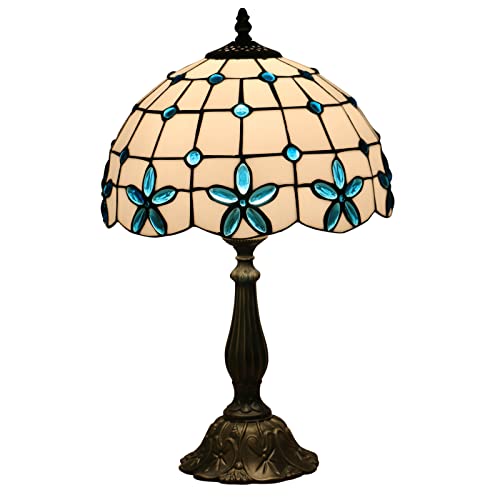 Uziqueif Tiffany Tischlampe, 12 Zoll Dekorative Tischlampe Aus Buntglas, Vintage deko Nachttischlampen Für Schlafzimmer, Lampenfassung Aus Zinklegierung Tiffany Lamp,Blau von Uziqueif