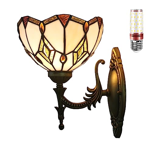 Uziqueif Tiffany Wandleuchte innen, Mit Base aus Antik Metall, E27 Wandlampen für Restaurant Schlafzimmer Flur, Lampenschirm aus Glas von Uziqueif