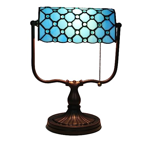 Uziqueif Tischlampe Grün, Tiffany Tischlampe, Schreibtischlampe Retro, Lampenschirm Aus Glas, Bürotischlampe, Nachttischlampe Für Schlafzimme,B von Uziqueif