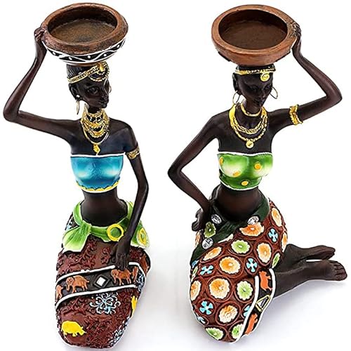 Uziqueif Vintage Deko kerzenständer schwarz, Afrikanische deko Figuren mit Kerzenhalter,Tisch Dekoration esszimmer Afrika kerzenhalter,Kerzen Ständer für Geburtstag Weihnachts Hochzeit,Set von Uziqueif