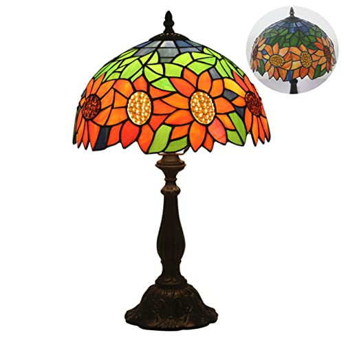 Uziqueif Vintage Tiffany Style Tischlampe W12 H19 Zoll, E27 Handcraft Sonnenblume/Tulpe/Rose Glasmalerei Lampenschirme Tischlampen für Schlafzimmer Wohnzimmer Nachttischlampe Office, Sunflower von Uziqueif